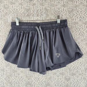 Luogongzi Slate Gray Ruffle Wrap Side Athletic Shorts with Liner L